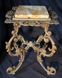 109a  Wrought iron stand, gold gilded with alabaster top, 17 in. T, 13 in. W.