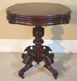 111a  Walnut Victorian center lamp table with original finish, 31 in. T, 27 in. Dia.