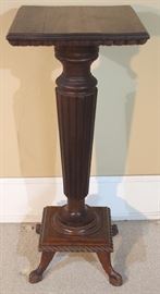 112a  Walnut Victorian pedestal with ball and claw feet, 36 in. T, 16 in. Sq.