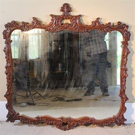 166a  Ornate carved wood hanging mirror, 47 x 46 W.