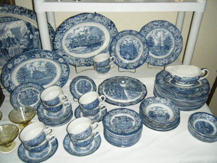 12 PLACE SETTING OF LIBERTY BLUE DINNERWARE. PERFECT CONDITION AND PRICED SEPERATELY.