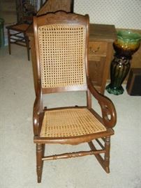 WONDERFULLY REFINISHED LINCOLN WALNUT ROCKER WITH CANED SEAT AND BACK PERFECT CONDITION!