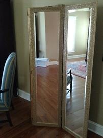 Tri-fold gilt decorated full length mirror