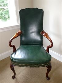 Leather upholstered Queen Anne style armchair