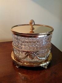 Antique English gilt and crystal biscuit jar