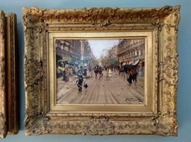 Francesco Tammaro framed oil painting on canvas depicting Paris street scene