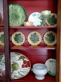 French majolica yellow and green plates and asparagus plates