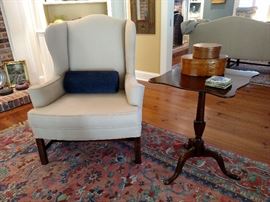 Wing armchair and mahogany side table