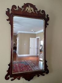 Antique American mahogany eagle crest wall mirror