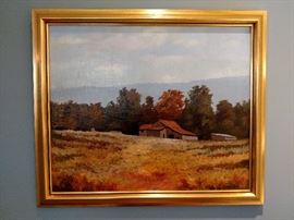 Framed oil painting on canvas signed illegibly lower right