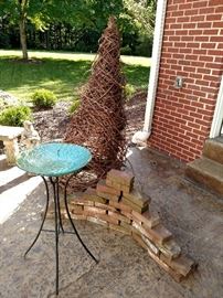 Glass and metal bird bath and a sample of bricks approximately 500 total for sale