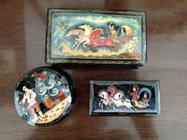 Three Russian lacquer trinket boxes