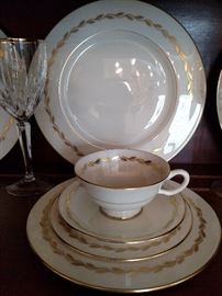 Sixty one piece Lenox "Golden Wreath" china