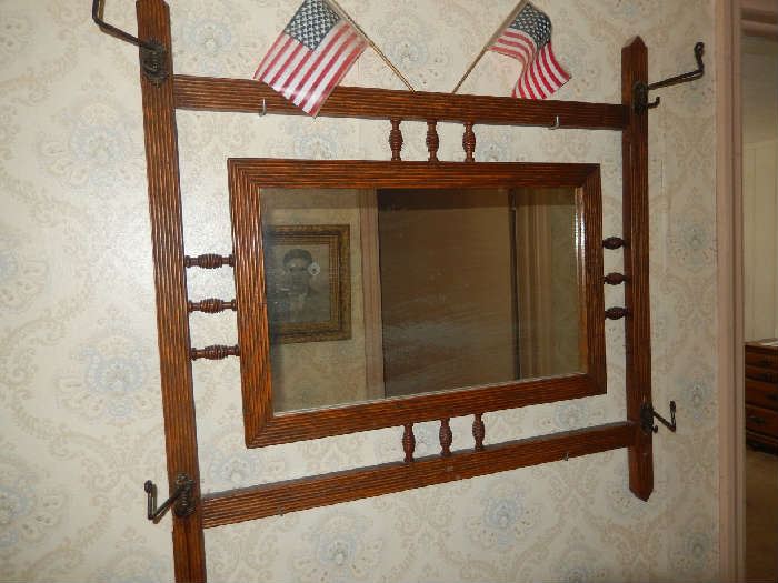 antique hat rack hall mirror