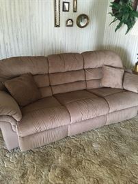 Sofa couch with recliners on both ends, microfiber  approx 40 inch ht  36 inch depth and 88 inch long