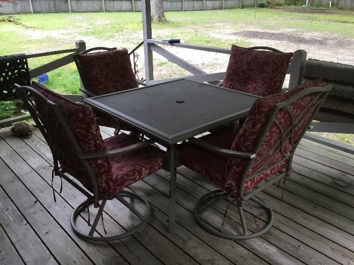 5 piece patio set - table & 4 chairs with back & seat cushions