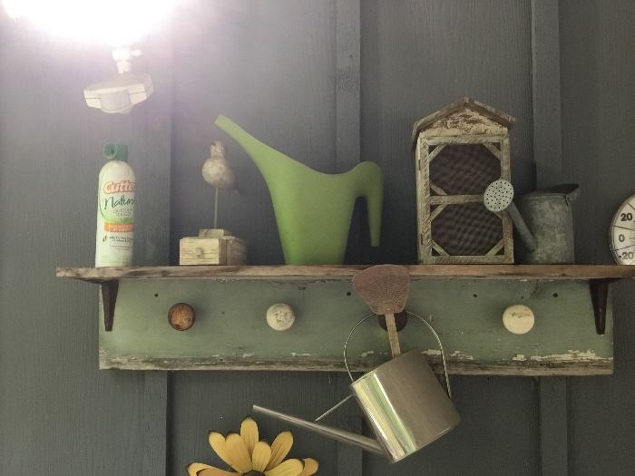 Patio shelf with items