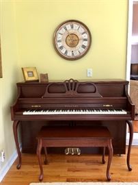 Story & Clark Cherry Finish Console Piano with Queen Anne Legs