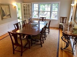 Sheraton Traditional Mahogany Dining Room Table, Ten Chairs, Leaf Extensions & More