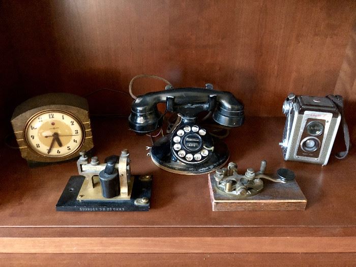 Assorted Antiques & Curiosities- Western Electric Kodak & General Electric Clock, Telephone, Camera & Telegraph Items