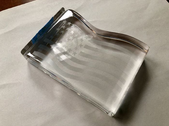Tiffany & Co. Crystal Flag Paperweight 