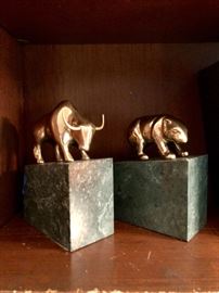 Vintage Wall Street Brass Bull & Bear Marble Bookends