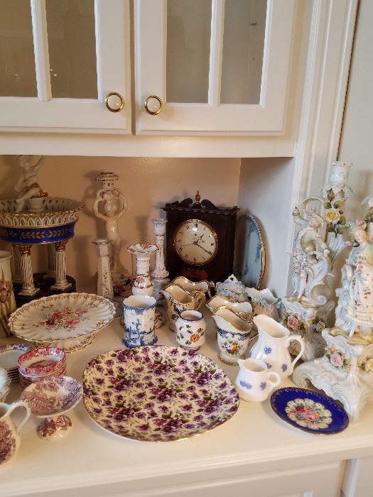 Assorted china and an early electric clock (works)