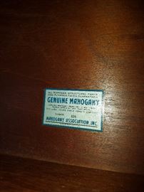 Genuine Mahogany label in the desk
