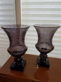 Hand etched amethyst glass urns.  