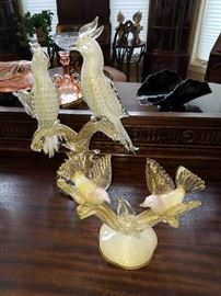 Murano glass bird sculptures