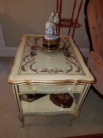 Kozak (attribution) lamp table with drawer.  No label found.  Has glass over painted top surface