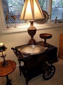 Heywood-Wakefield stenciled tea cart.  Lamp on the tea cart is marble....and HEAVY!