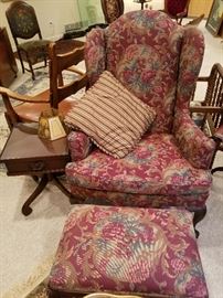 Wingback chair (there is a pair) and the ottoman