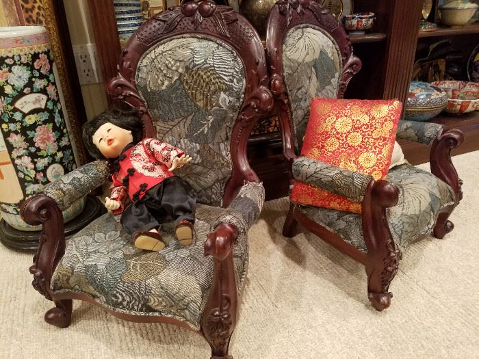 Pair of doll or child size arm chairs.