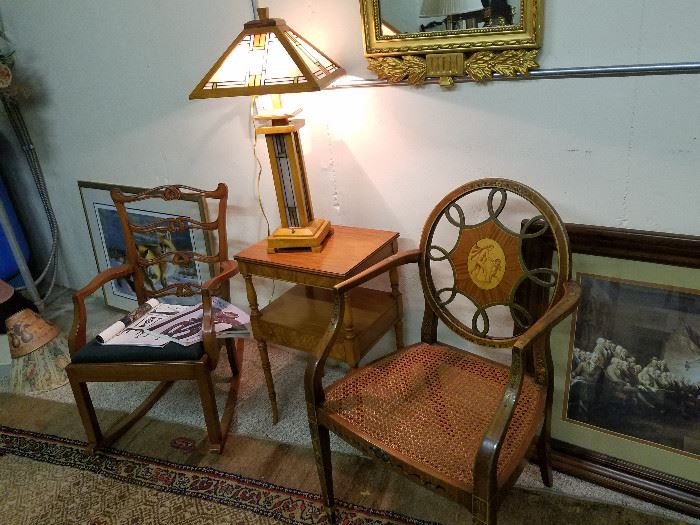 Arts & Crafts/Prairie Style contemporary lamp, Cool chairs