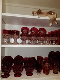 Sets of cranberry and ruby glass