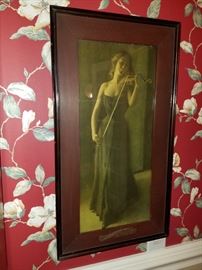 Framed print of violinist.  Appears to be the original frame