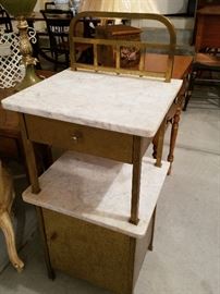 Hammered brass over wood, and white marble European wash stand