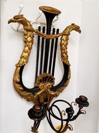 Lyre form wall sconce