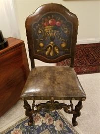 Baronial or Spanish style painted leather chair in remarkably well-preserved condition