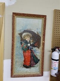 Cute Christmas print (has minor water damage along bottom....appears to be original frame)