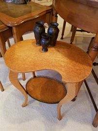 Kidney shaped birdseye maple table