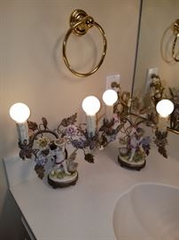 Porcelain figural boudoir lamps