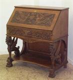 LOT 501, TIGER OAK  LEADED GLASS SERVER , ca 1900, 74T, 48W, 24D