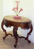 LOT 1715, FINE QUALITY ROSEWOOD VICTORIAN CENTER TABLE w/ GIALLO MARBLE,  ATTR TO CHARLES BOUDINE, ca 1850, 31”T, 47 x 28