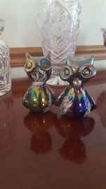 Vintage iridescent owls pair
