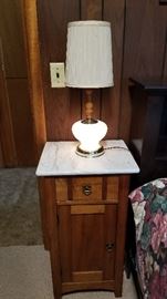Set of petite, antique, marble top night stands
