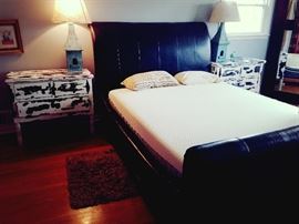 Queen Bed leather and end tables