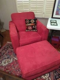 Club chair and ottoman; small area rug