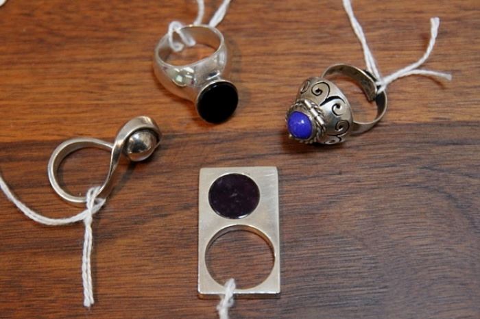 sterling silver modern novelty rings (with amethyst, lapis, and onyx)